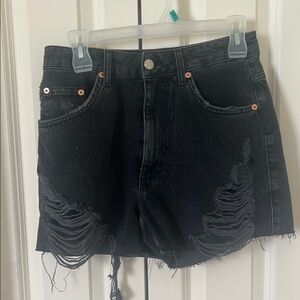 Black Distressed Denim Shorts